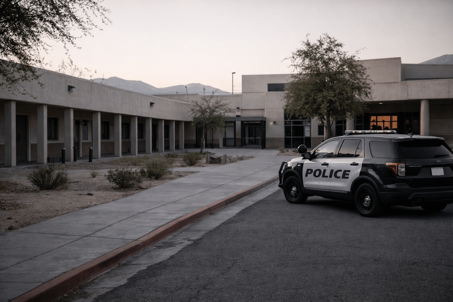 School with Police car in front AI Image