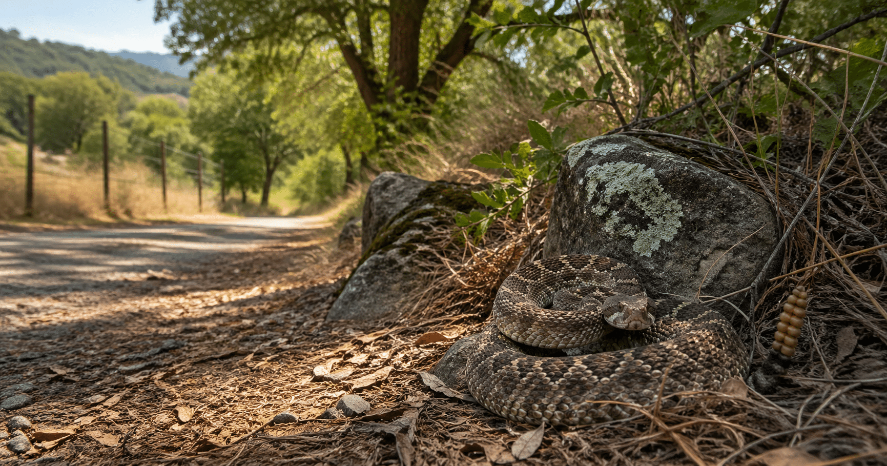 Rattlesnake on trail Via AI Image
