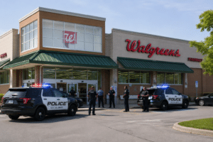 Walgreens with police cars via AI Image